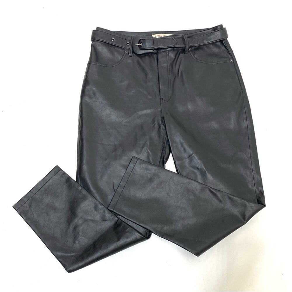 Free People We The Free Black Belted Vegan Leather Pants High Rise 29